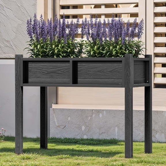 DEXTRUS 28.7"H Raised Garden Bed with Drainage, Weatherproof HIPS Planter Box with Stand, Black