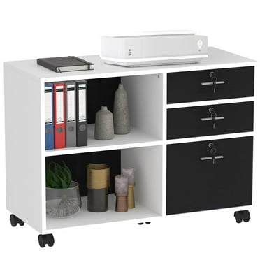 DEXTRUS 3 Drawer Lateral File Cabinet, Printer Stand with Drawers, File Cabinet Fits A4 Letter Legal Size Folders, White
