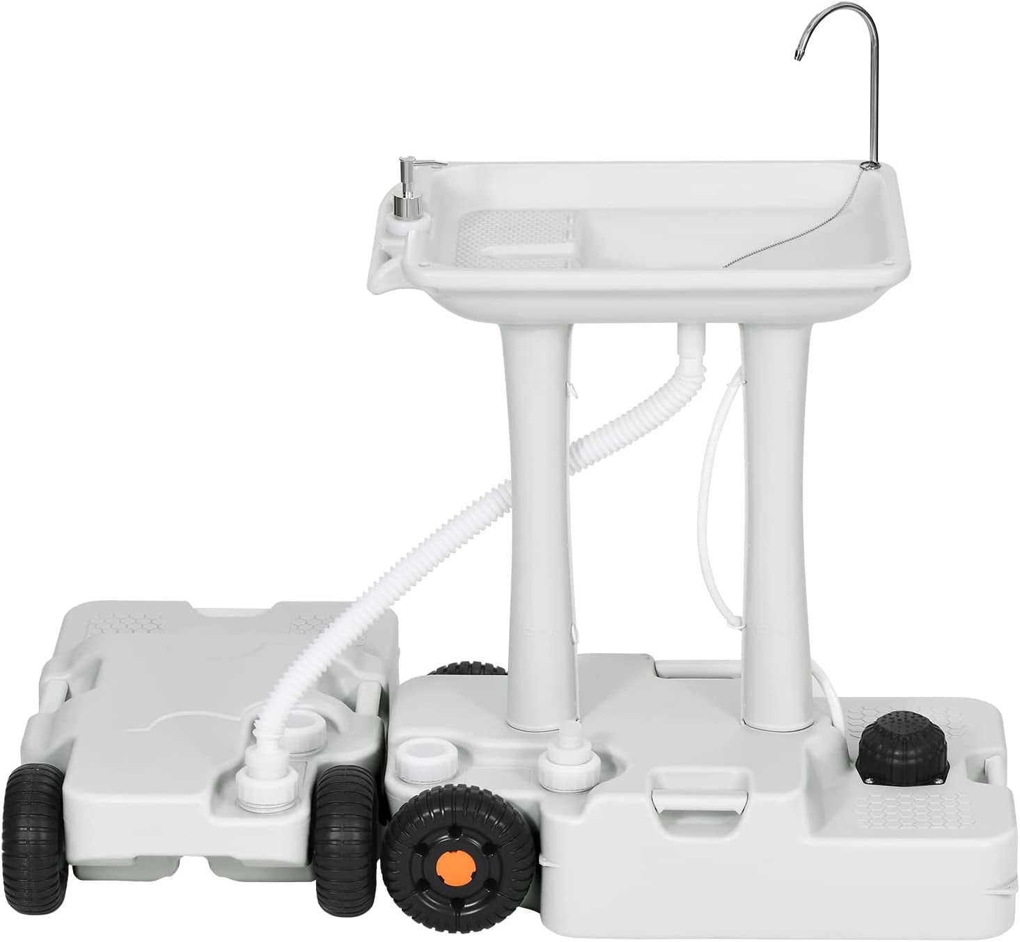 DEXTRUS 30L Portable Camping Sink With Rolling Wheels, Portable Sink with Soap Dispenser, Towel Holder,Basin, 8 Gallons Tank, White
