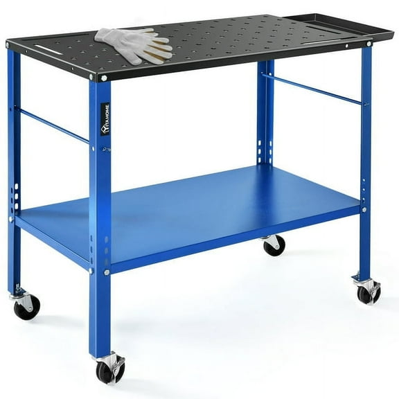 DEXTRUS 36" x 18" Welding Table w/360 degree Swivel Brake Casters, 1200lb Load Capacity Heavy Duty Metal Workbench with 5/8" Holes for Welding Sawing