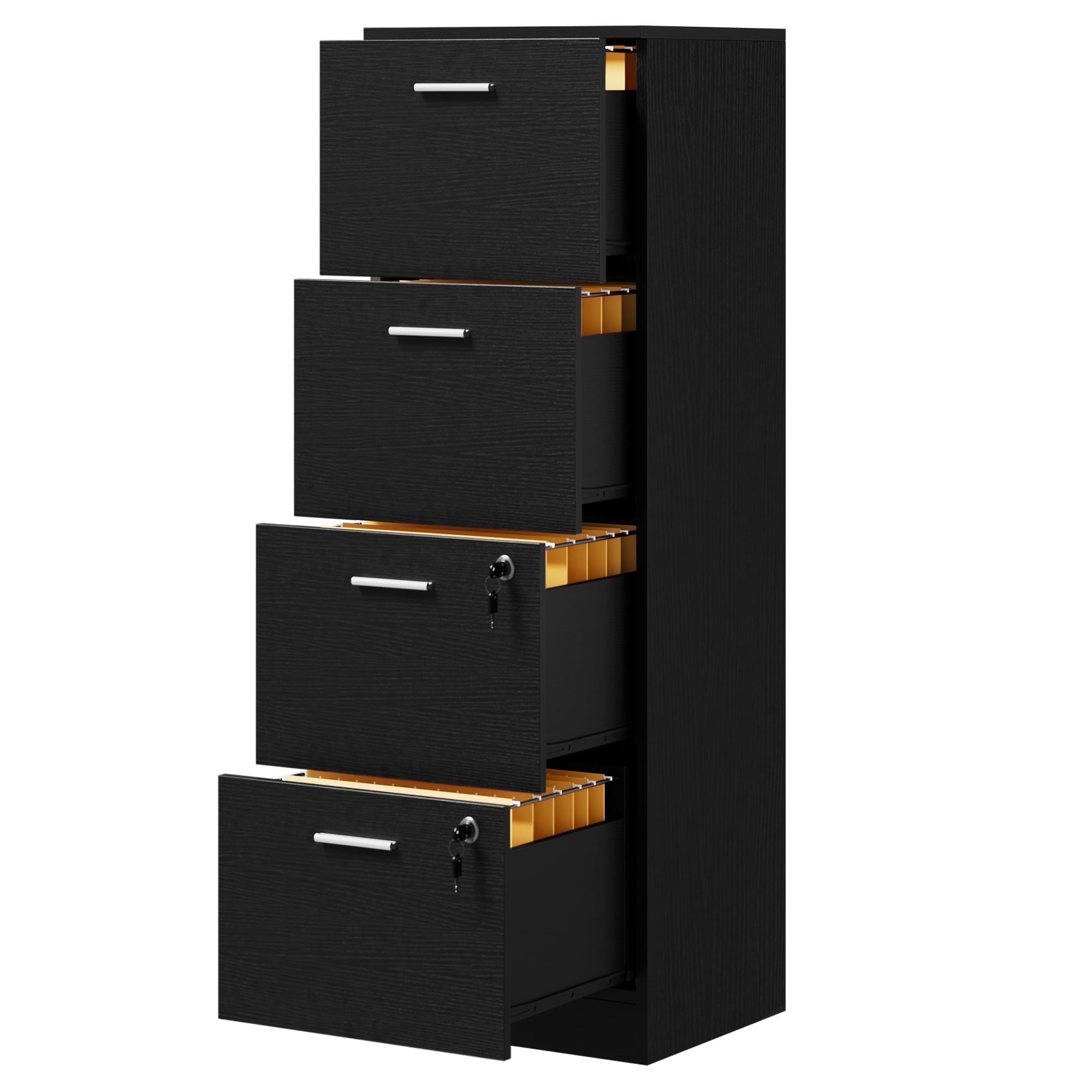 DEXTRUS 4-Drawer Wood File Cabinet with Lock,15.82" Deep Vertical Filing Cabinet for Letter A4-Sized Files, Easy to Assemble, Black