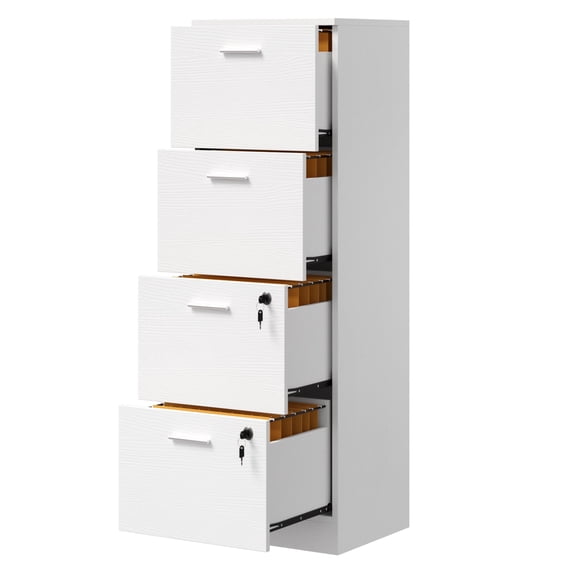 DEXTRUS 4-Drawer Wood File Cabinet with Lock, 15.86" Deep Vertical Filing Cabinet for Home Office, White