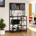 thumbnail image 1 of DEXTRUS 4 Tier Kitchen Bakers Rack with Power Outlet, 67" Freestanding Microwave Stand with Storage Cabinet and Sliding Barn Door for Kitchen Living Room, Gray, 1 of 8