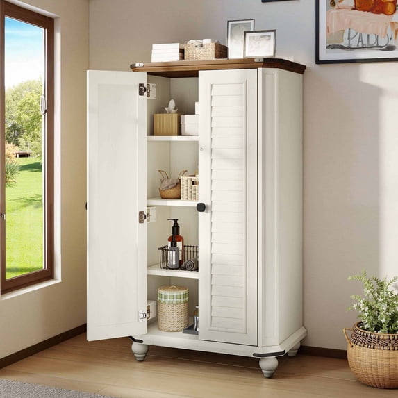 DEXTRUS 45"H Storage Cabinet with Doors & Adjustable Shelf, Kitchen Pantry Bathroom Cabinet, White