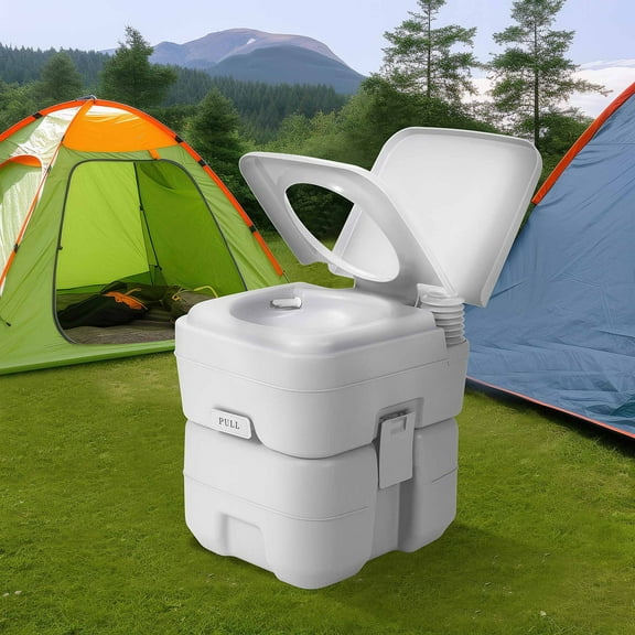 DEXTRUS 5.3 Gallon Portable Toilet, Travel Camping RV Potty, RV Toilet with Detachable Waste Tank, Press Flush Pump for Camping, Boating, Hiking, Trips
