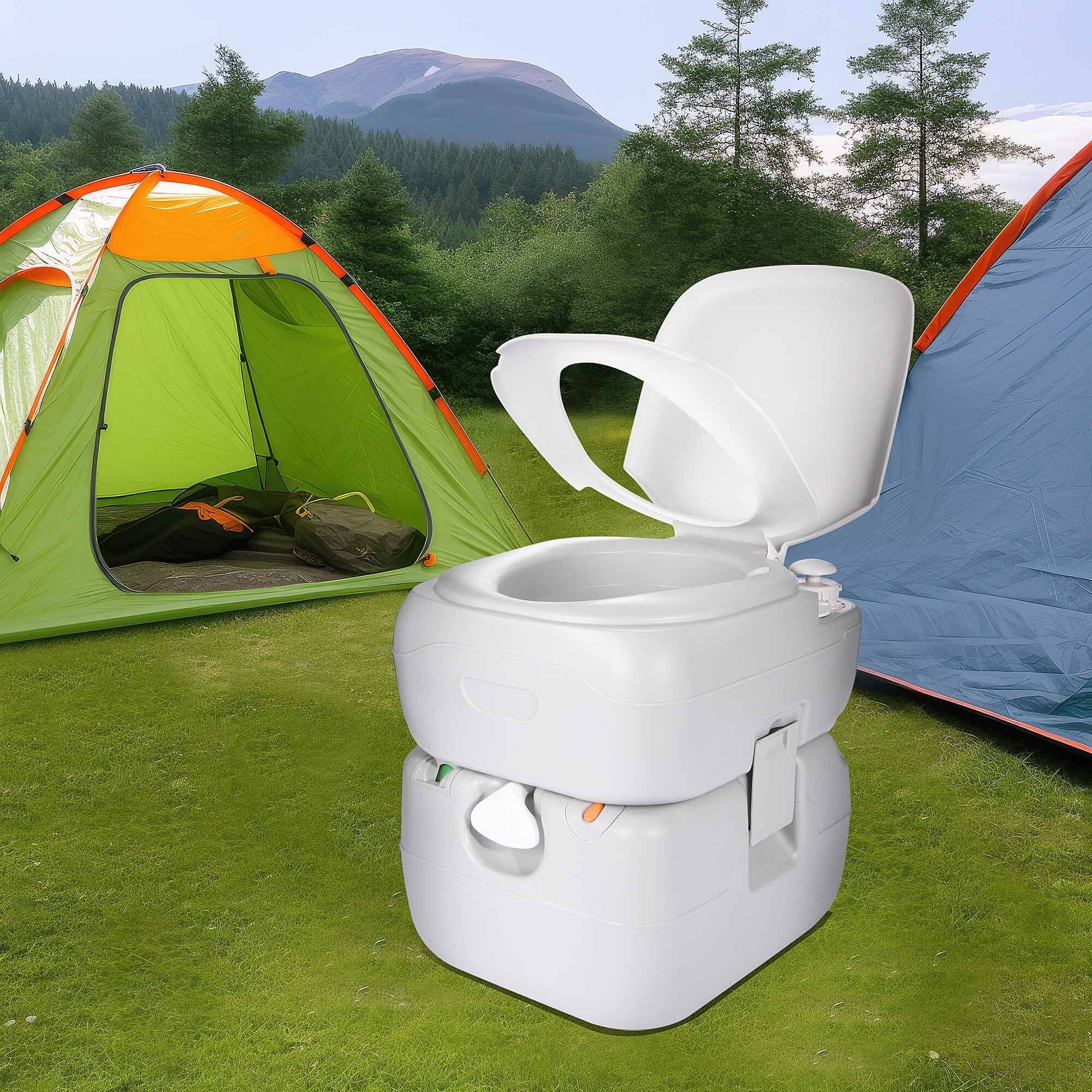 DEXTRUS 5.8 Gallon Portable Toilet, Travel RV Potty,RV Toilet with Level indicator, T-type Water Outlets, Anti-Leak Handle Water Pump, Rotating Spout for Outdoor,Indoor
