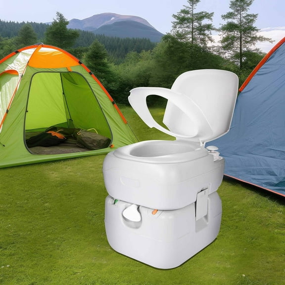 DEXTRUS 5.8 Gallon Portable Toilet, Travel RV Potty,RV Toilet with Level indicator, T-type Water Outlets, Anti-Leak Handle Water Pump, Rotating Spout for Outdoor,Indoor