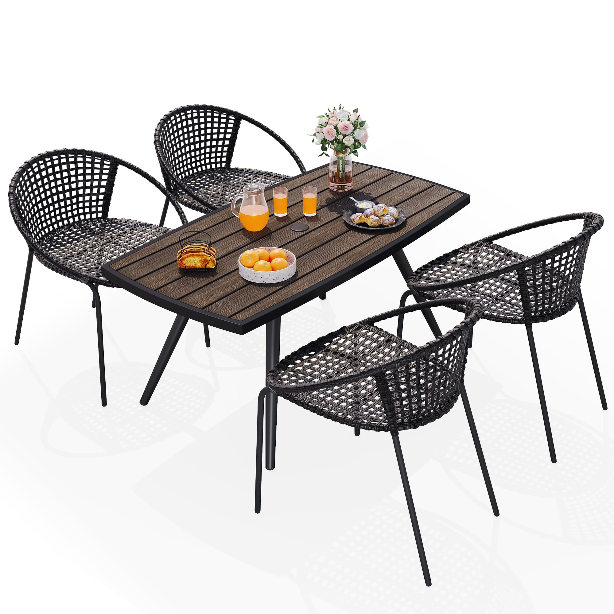 DEXTRUS 5 Pieces Outdoor Patio Dining Table Set, Rattan Wicker Patio