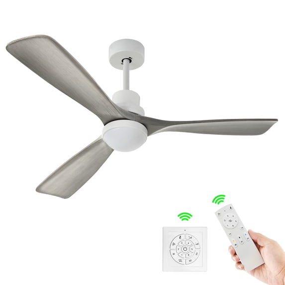 DEXTRUS 52" Ceiling Fan with Lights and Remote, Quiet Reversible 6 Speeds Motor, 3 Blades Wall Switch Fan Light - Gray & Walnut