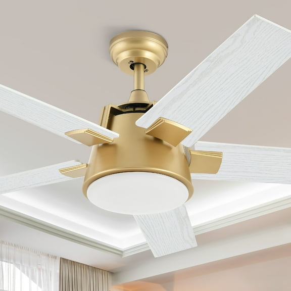 DEXTRUS 52in Farmhouse Ceiling Fans with Light and Remote with 5 Blades, 6 Speed - White