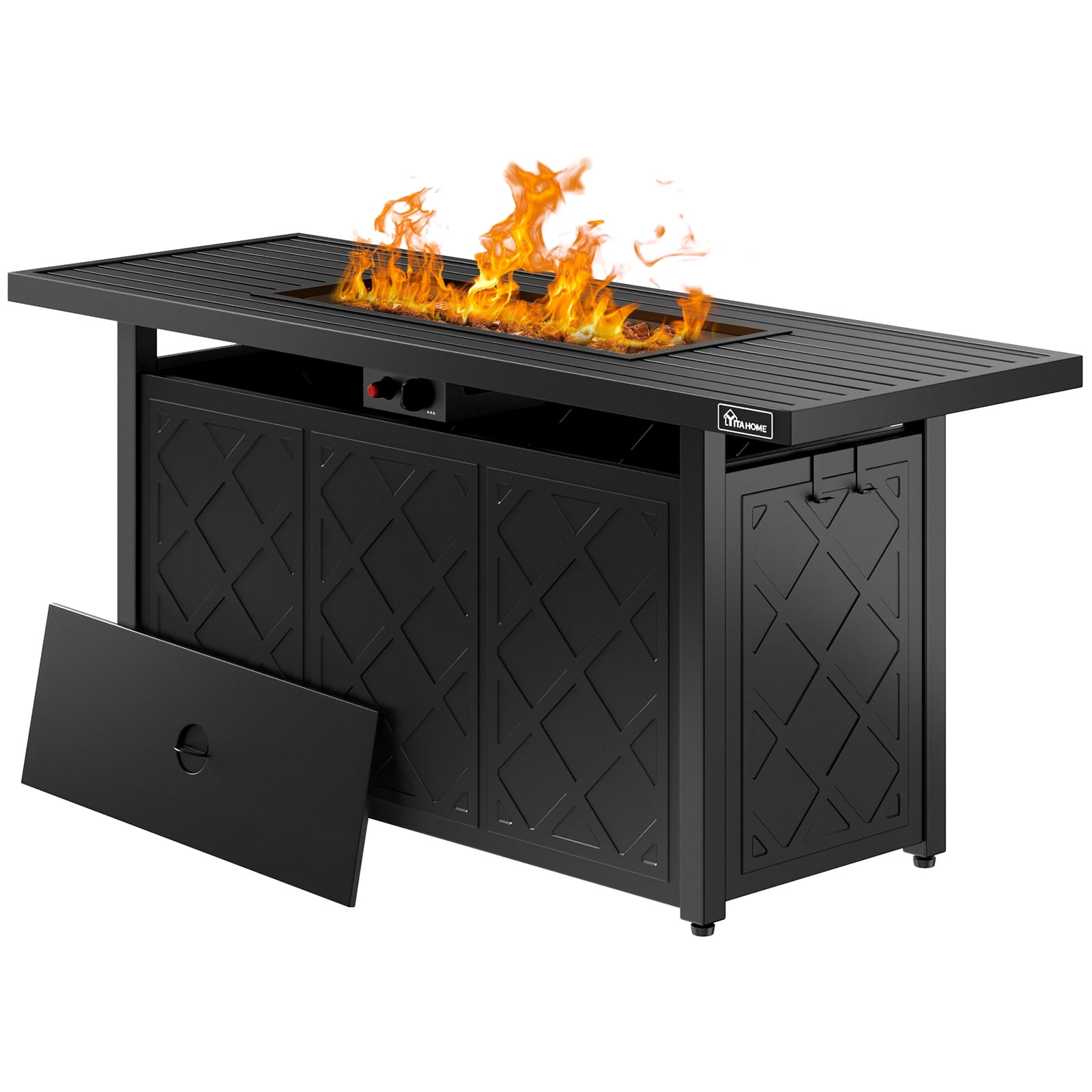 DEXTRUS 57 Inch Propane Firetable, 50000 BTU, Iron Tabletop, Ignition ...