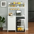 thumbnail image 1 of DEXTRUS 63" Bakers Rack with Power Outlets, Mini Fridge Stand with Cabinet for 10-gal Bin, White, 1 of 8
