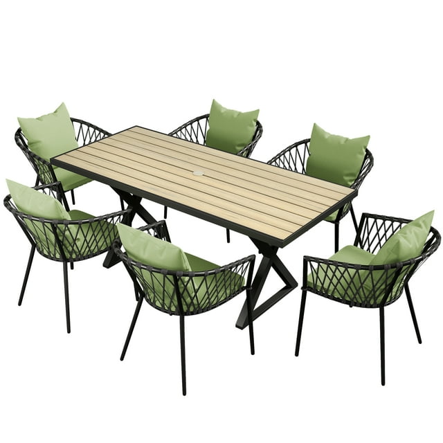 DEXTRUS 7 Pieces Outdoor Patio Dining Table Set, Rattan Wicker Patio