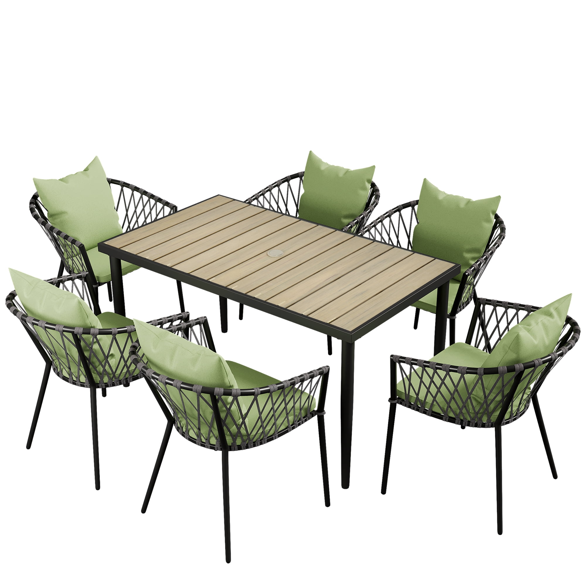 DEXTRUS 7 Pieces Outdoor Patio Dining Table Set, Rattan Wicker Patio