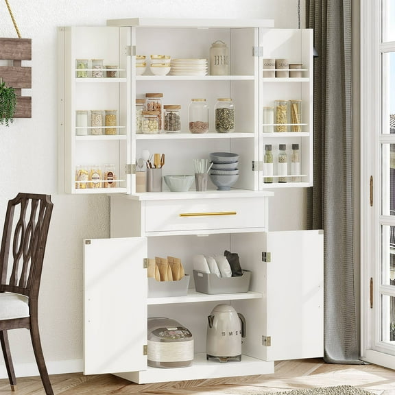 DEXTRUS 72.4"H Kitchen Pantry Cabinet, Pantry Storage Cabinet with Drawer and Shelves, White