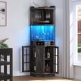 thumbnail image 1 of DEXTRUS 72" Corner Bar Unit, 3 Tier Freestanding Wine Bar Cabinet with LED Lights & Glass Holder & Adjustable Shelf, Black Oak, 1 of 9
