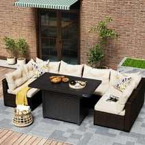 DEXTRUS 7Pcs Patio Furniture Set w/43" Firepit Patio Garden Stove Fire Pit Coffee Table