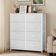 Dextrus 8 Drawers Fabric Dresser with Sturdy Steel Frame, Wooden Top, Easy Pull Fabric Bins for Bedroom, Living Room, Hallway, Closet, Light Gray