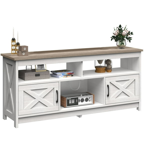 DEXTRUS Buffet Cabinet, 59" Farmhouse Storage Sideboard with Barn Door for Home Dinning Living Room, Grey Wash