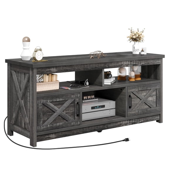 DEXTRUS Buffet Cabinet, 59" Farmhouse Storage Sideboard with Barn Door for Home Dinning Living Room, Rustic Gray