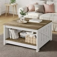 thumbnail image 1 of DEXTRUS Coffee Table, Square Coffee Table, Farmhouse Coffee Table with Half Open Storage Compartment for Living Room, Brown&White, 1 of 6
