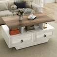thumbnail image 1 of DEXTRUS Coffee Table with LED Lights & Drawers, Center Table with Shelf for Living Room, Pine, 1 of 8