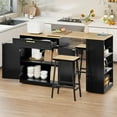 thumbnail image 1 of DEXTRUS Extendable Kitchen Island with Power Outlets & Wheels, Kitchen Island Table with 2 Stools, Black, 1 of 8