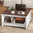 thumbnail image 1 of DEXTRUS Farmhouse Square Coffee Table, Rustic Center Table for Living Room, White & Brown, 1 of 8