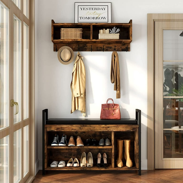Hall Tree Storage Bench for Entryway, Coat Rack Shoe Bench with Storage  Drawer, 5-in-1 Coat Rack Storage Shelf and 8 Hooks, Coat Tree for Small  Spaces, Entryway, Bedroom, Rustic Brown