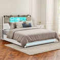 thumbnail image 1 of DEXTRUS King Size PU Leather Bed Frame with Storage Headboard & LED Lights, Upholstered Bed Frame with Power Outlets & Drawers, White, 1 of 8