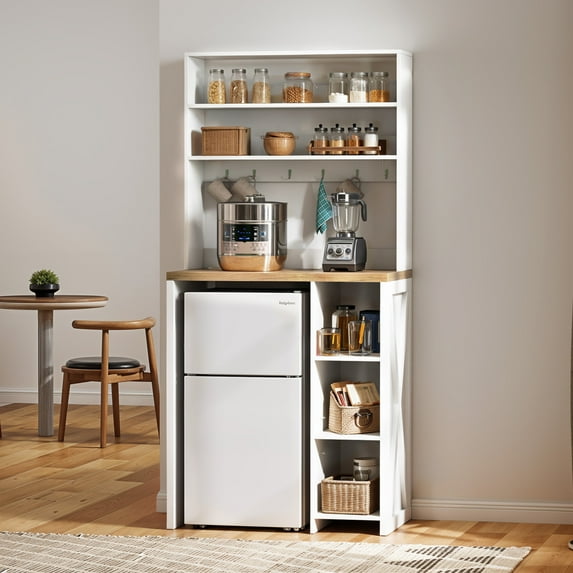 DEXTRUS Kitchen Baker's Rack with Power Outlets, 6-Tier Microwave Mini Fridge Stand, White