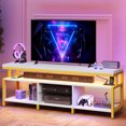 thumbnail image 1 of DEXTRUS LED TV Stands w/Power Outlets, Industrial TV Stand for 55/60/65/70 inch, Entertainment Center TV Cabinet for Living Room, White and Gold, 1 of 6