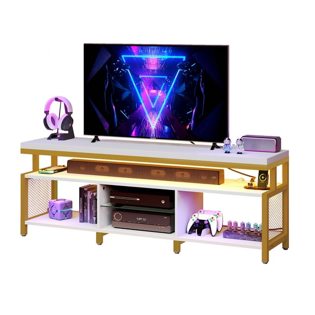 DEXTRUS LED TV Stands w/Power Outlets, Industrial TV Stand for 55/60/65