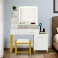 thumbnail image 1 of DEXTRUS Makeup Vanity with Mirror, Adjustable Lights and Drawers, Vanity Table Set, White, 1 of 5