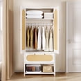 thumbnail image 1 of DEXTRUS Natural Rattan Armoire Wardrobe with 2 Doors, Shelves, Drawers & Hanging Rods - Modern Farmhouse Style, 1 of 10