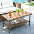 thumbnail image 1 of DEXTRUS Outdoor Wicker Coffee Table Rattan Faux Wood Top Side Table w/Storage for Garden, 1 of 7