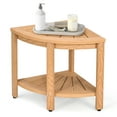 thumbnail image 1 of DEXTRUS Poly Lumber Corner Shower Bench, 18" Bath Stool with Storage Shelf, Teak, 1 of 8