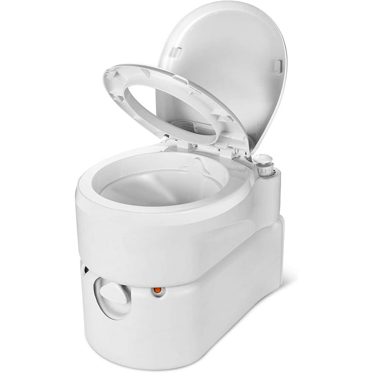 Dextrus Portable Toilet, Integrated 24 Litres, Camping RV Toilet with Level Indicator, T-Type Water Outlets, Anti-leak Handle Pump, Rotating Spout