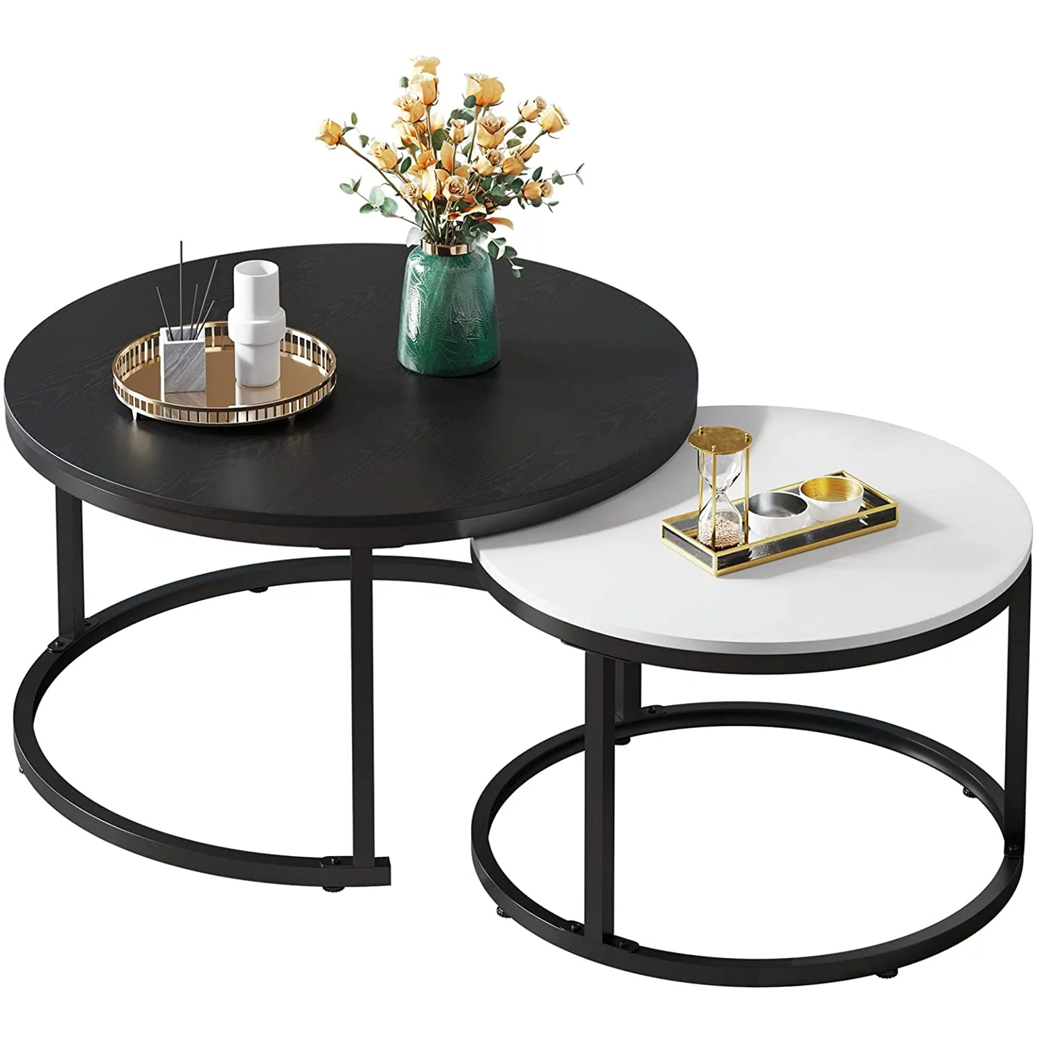 Nathan James Stella Round Nesting Coffee Table Set of 2 Glass, Marble ...