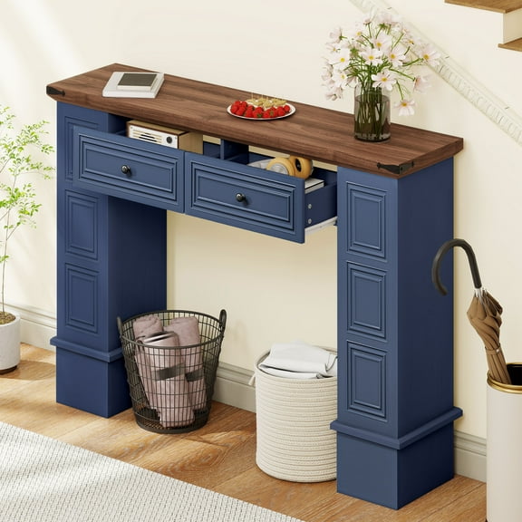 DEXTRUS Rustic Console Table with Storage Drawers, MDF Entryway Living Room Table, Blue