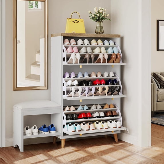 DEXTRUS Shoe Cabinet with 3 Flip Drawers, Freestanding Shoe Rack Storage Organizer Bench for Hallway Entryway Bedroom