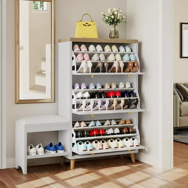 DEXTRUS Shoe Cabinet with 3 Flip Drawers, Freestanding Shoe Rack Storage Organizer Bench for Hallway Entryway Bedroom