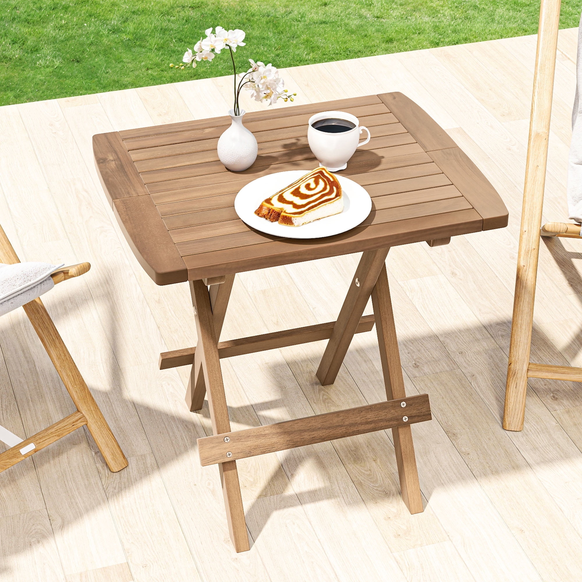 DEXTRUS Weatherproof Wood Folding Table for Outdoor, Circular Arc ...