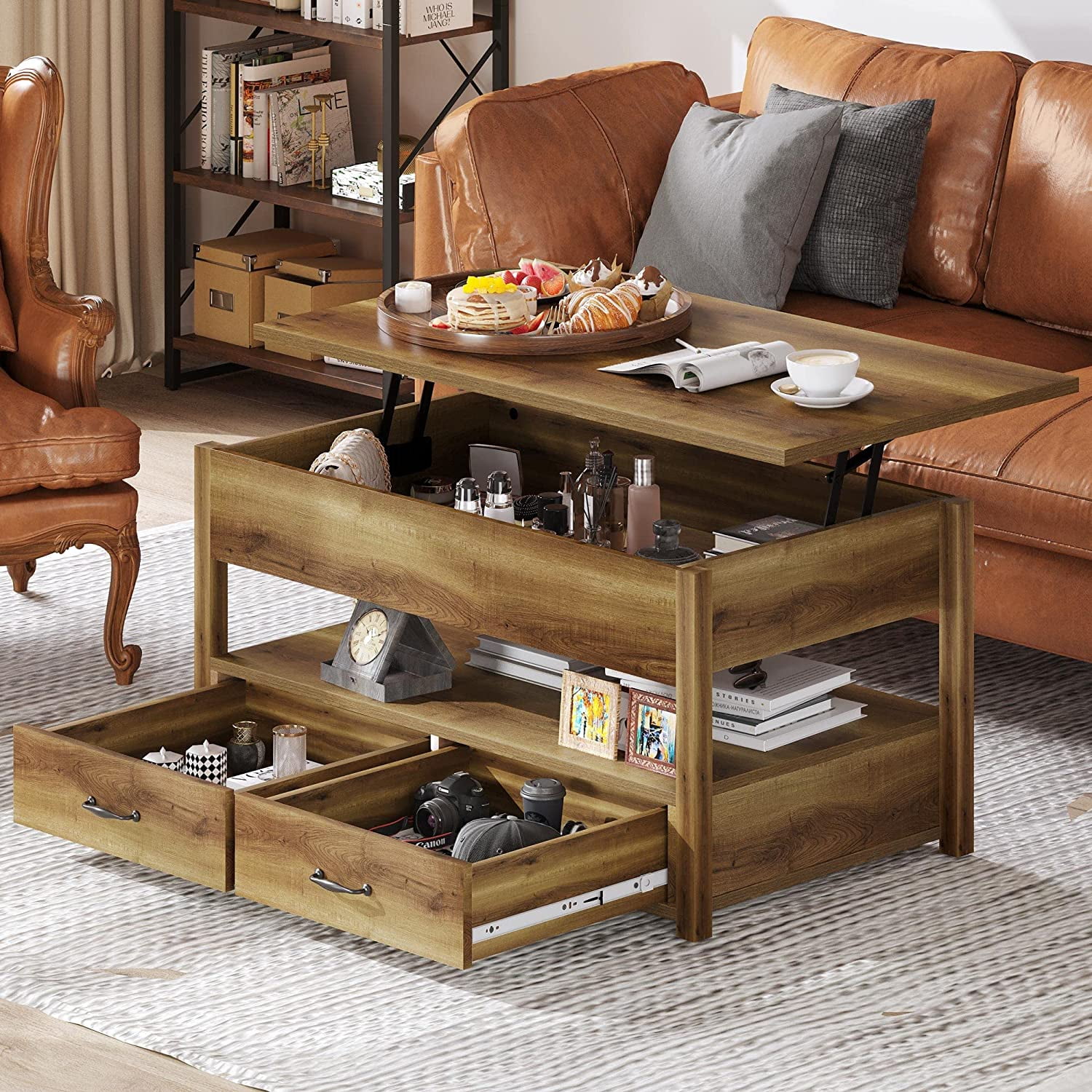 Skraut home Loft Set Of Tv Cabinet And Coffee Table Brown
