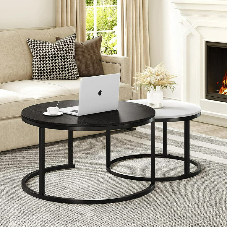 Round Nesting End Table Set w/Glass Top for Small Space,Living