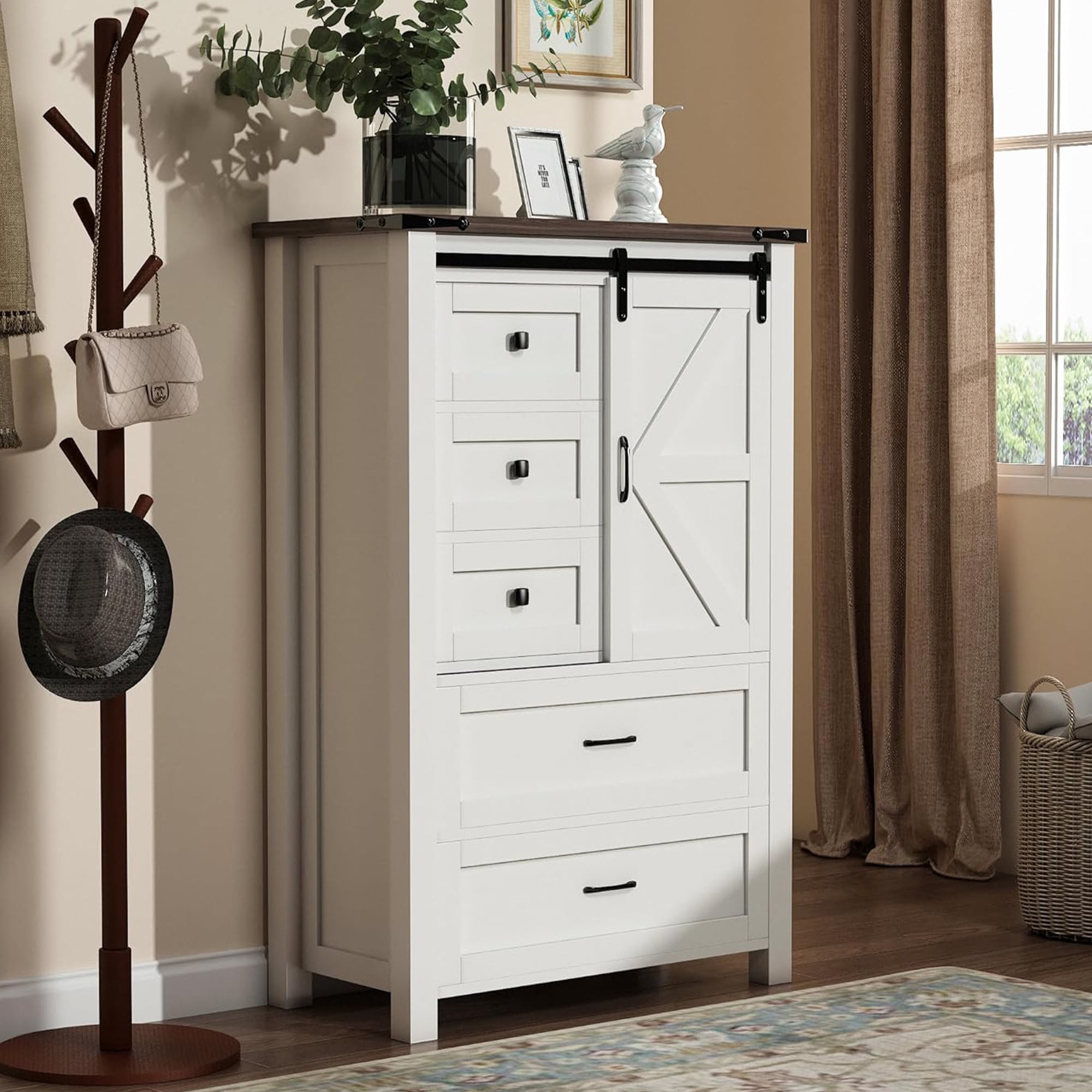 DEYGIA 48" Farmhouse Drawer Dresser, Tall Farmhouse Dressers & Chests ...