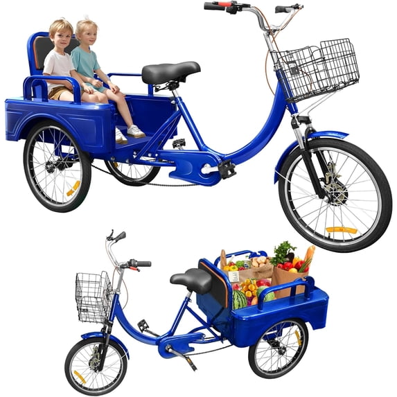 DEYGIA Adult Tricycle, 20 Inch 3-Wheel Bikes Carrying Passengers and Cargo, Trike for Adults with Front Baskets for Women, Seniors, Men, Low Step-Through Cruiser Bike for Cycling, Outing, Picnic
