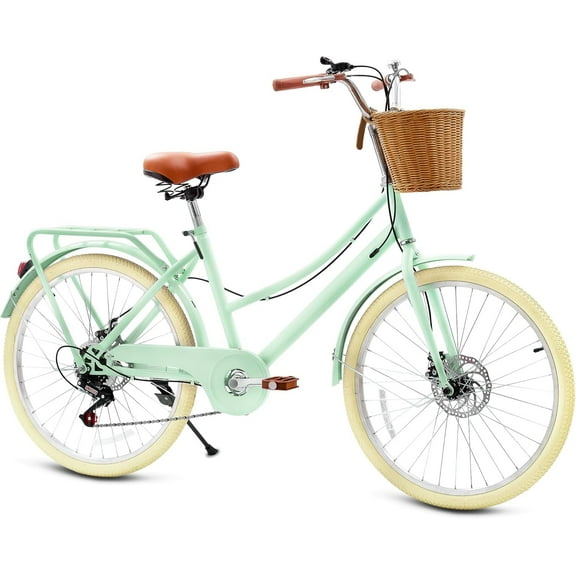 DEYGIA Kids Bike, 20 Inch 7-Speed Retro Cruiser Girl Bike, Kids Bicycles for Ages 6-15 Girls Youth with Rattan Basket, Dual-Disc Brake Carbon Steel Frame Lightweight Bicycle, Easy Assembly