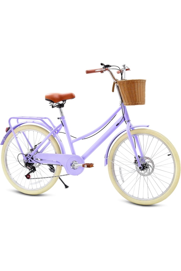 Kids Bike, 20 Inch 7-Speed Retro Cruiser Girl Bike, Kids Bicycles for Ages 6-15 Girls Youth with Rattan Basket, Dual-Disc Brake Carbon Steel Frame Lightweight Bicycle, Easy Assembly