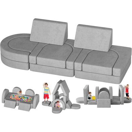 DEYGIA Kids Couch 12PCS, Modular Kids Toddler Play Couch with 2 Triangular Cushions and 4 Arches, Kids Sofa Play Couch for Playroom, Bedroom Modular Foam Couch for Playing, Creativing, Sleeping